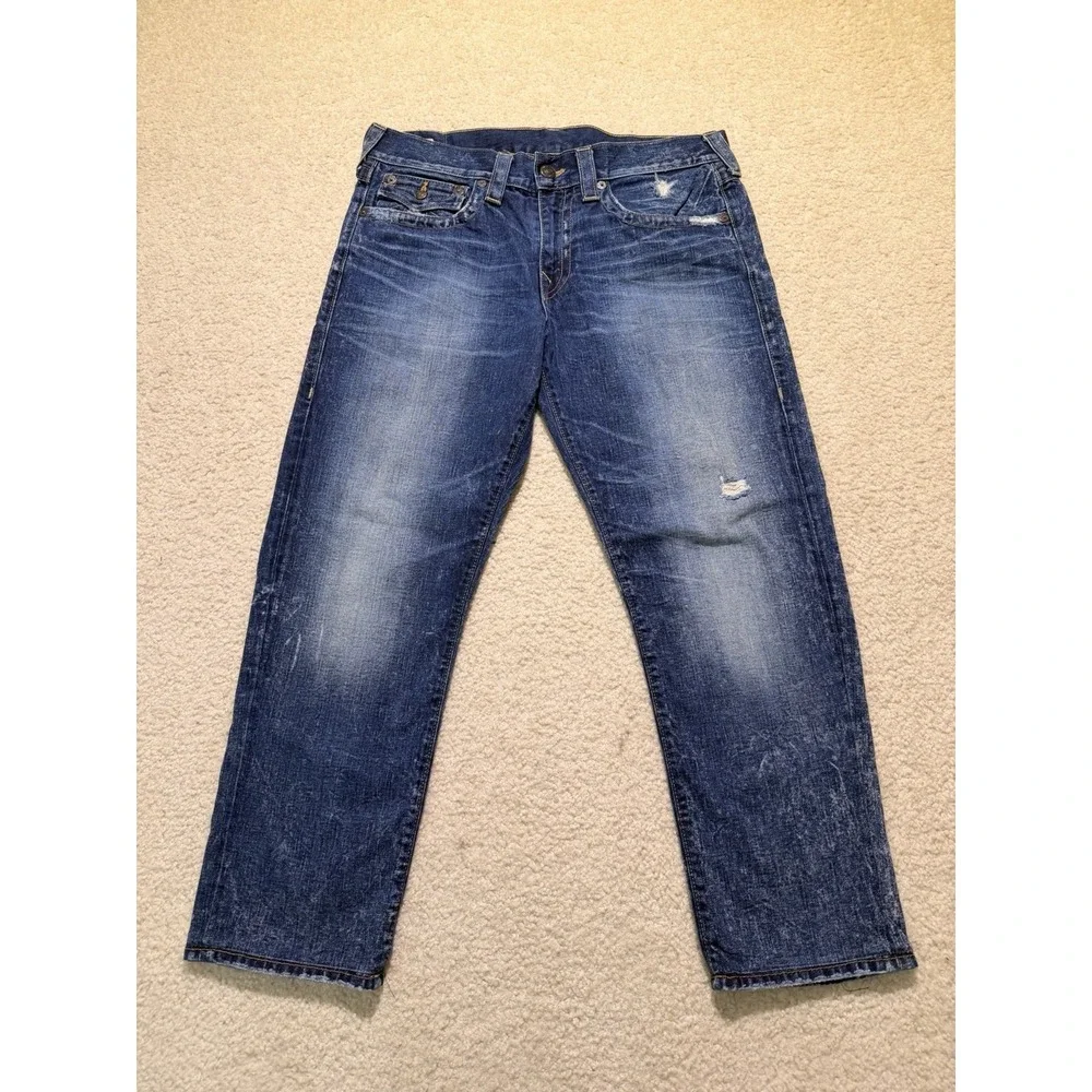 True Religion Geno Relaxed Slim Jeans Men's 34 USA Flap Pocket Medium Wash